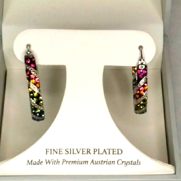 sofia james Jewelry - Hoop Pierce Earrings Multi-color Crystals Silver Plated Sofia James